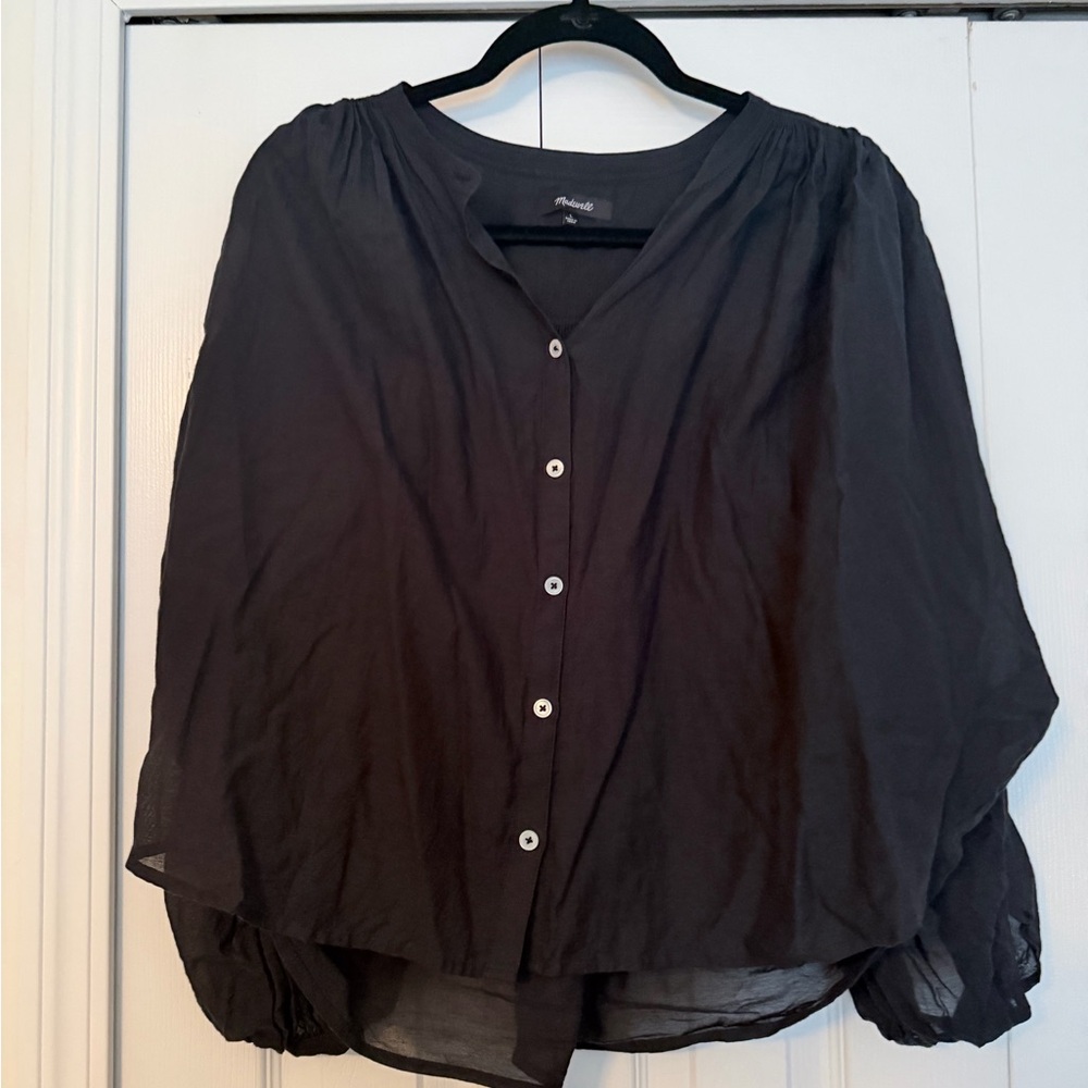 Madewell Black Sheer Button-Front Blouse